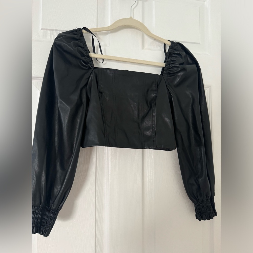 Leather long sleeve crop top